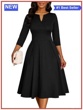 Nmoder Midi Church Dress for Women A-Line Casual Work Dress